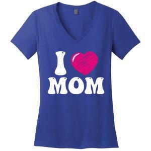 I Love My Mom Valentine's Day Mother's Day For Mother Mommy Gift Women's V-Neck T-Shirt