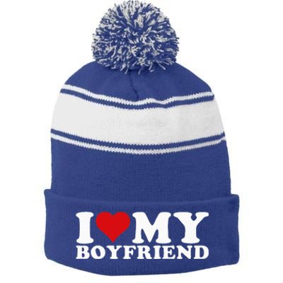 I Love My Boyfriend Bf I Heart My Boyfriend BF Stripe Pom Pom Beanie