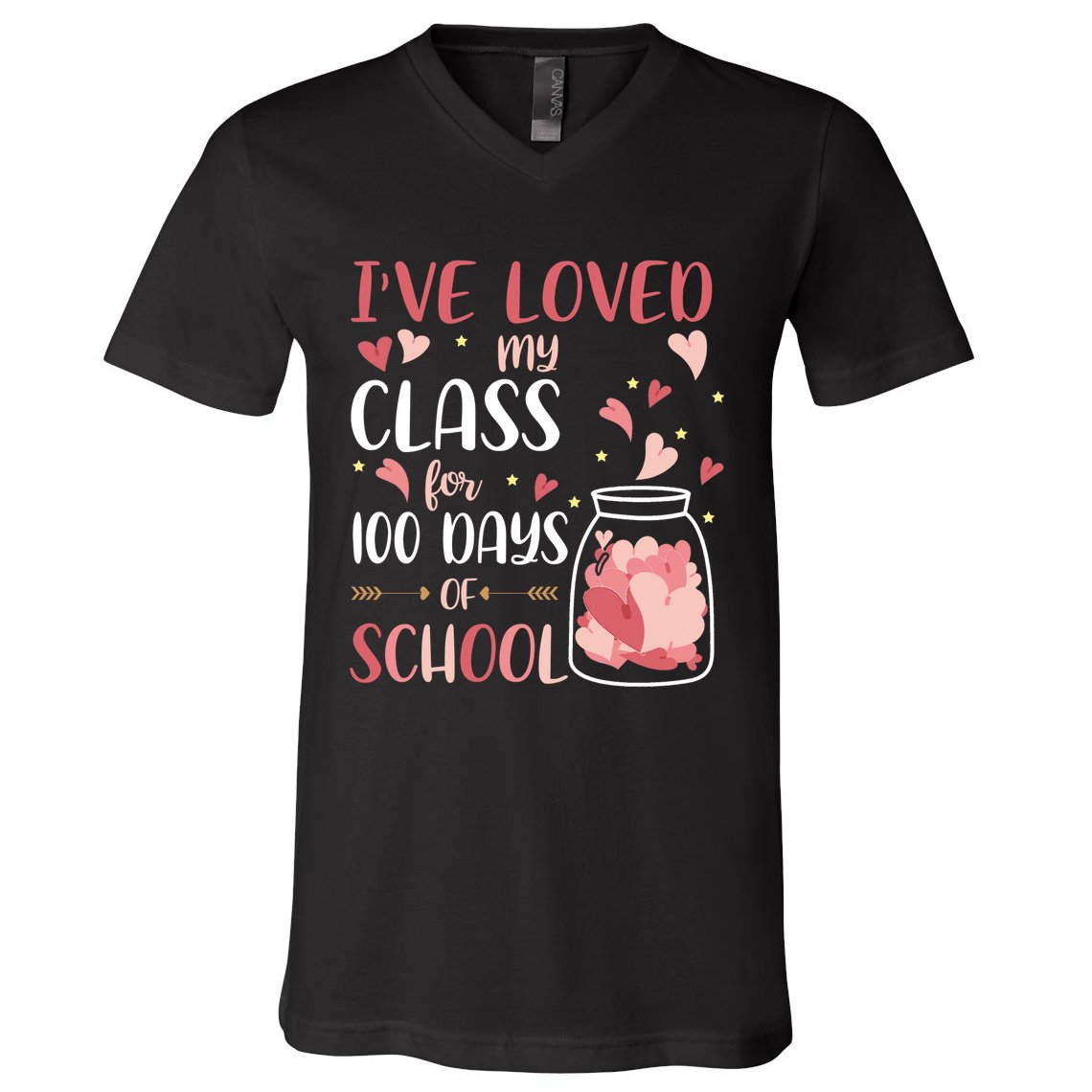 I've Loved My Class For 100 Days Of School Valentines V-Neck T-Shirt