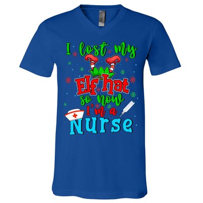I Lost My Elf Hat So Now Im A Nurse Funny Christmas Elf Funny Gift V-Neck T-Shirt