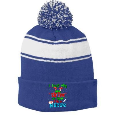 I Lost My Elf Hat So Now Im A Nurse Funny Christmas Elf Funny Gift Stripe Pom Pom Beanie