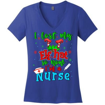 I Lost My Elf Hat So Now Im A Nurse Funny Christmas Elf Funny Gift Women's V-Neck T-Shirt