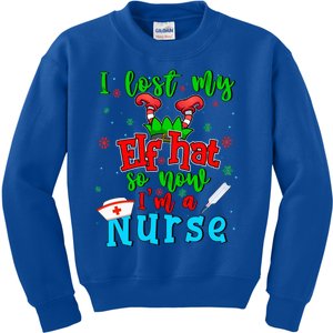 I Lost My Elf Hat So Now Im A Nurse Funny Christmas Elf Funny Gift Kids Sweatshirt