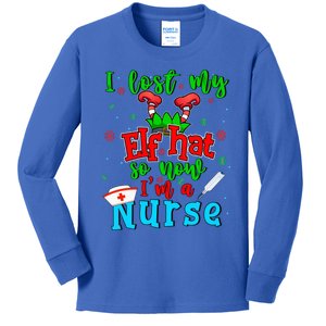 I Lost My Elf Hat So Now Im A Nurse Funny Christmas Elf Funny Gift Kids Long Sleeve Shirt