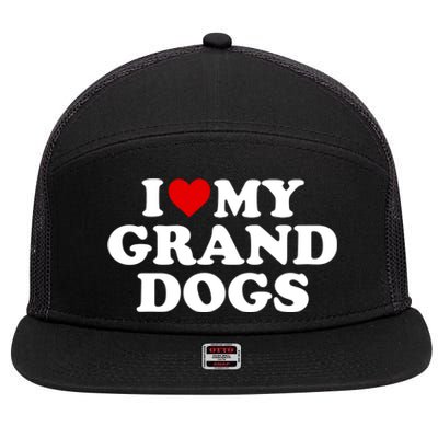 I Love My Grand Dogs Gift Red Heart Great Gift 7 Panel Mesh Trucker Snapback Hat