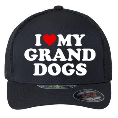 I Love My Grand Dogs Gift Red Heart Great Gift Flexfit Unipanel Trucker Cap