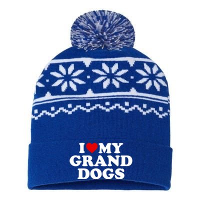 I Love My Grand Dogs Gift Red Heart Great Gift USA-Made Snowflake Beanie