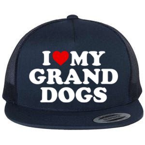 I Love My Grand Dogs Gift Red Heart Great Gift Flat Bill Trucker Hat