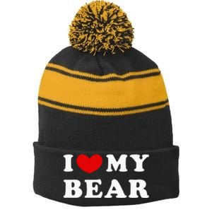 I Love My Bear I Heart My Bear Stripe Pom Pom Beanie