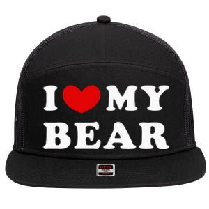 I Love My Bear I Heart My Bear 7 Panel Mesh Trucker Snapback Hat