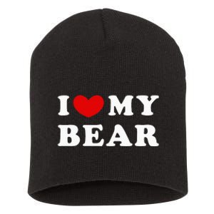 I Love My Bear I Heart My Bear Short Acrylic Beanie