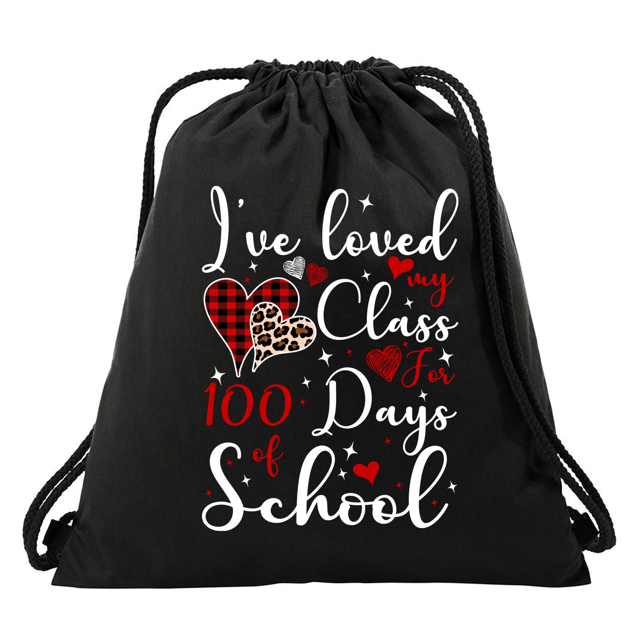 I've Loved My Class For 100 Days Of School Valentine Hearts Drawstring Bag