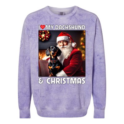 I Love My Dachshund And Christmas Lights Santa Clause Dog Meaningful Gift Colorblast Crewneck Sweatshirt