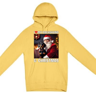 I Love My Dachshund And Christmas Lights Santa Clause Dog Meaningful Gift Premium Pullover Hoodie