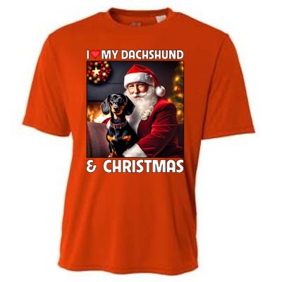 I Love My Dachshund And Christmas Lights Santa Clause Dog Meaningful Gift Cooling Performance Crew T-Shirt