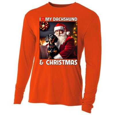 I Love My Dachshund And Christmas Lights Santa Clause Dog Meaningful Gift Cooling Performance Long Sleeve Crew