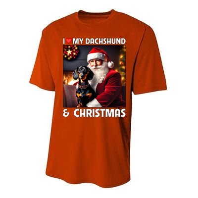 I Love My Dachshund And Christmas Lights Santa Clause Dog Meaningful Gift Performance Sprint T-Shirt