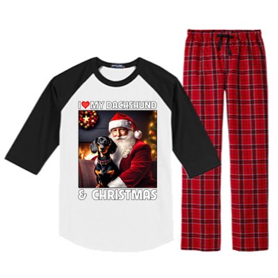 I Love My Dachshund And Christmas Lights Santa Clause Dog Meaningful Gift Raglan Sleeve Pajama Set