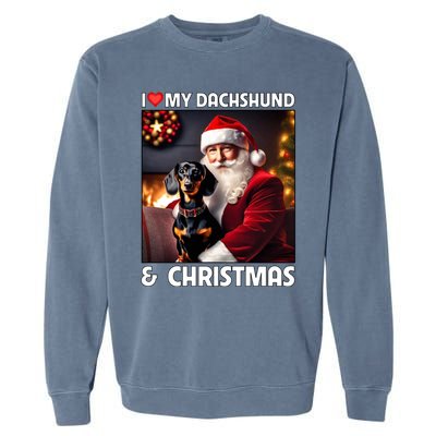 I Love My Dachshund And Christmas Lights Santa Clause Dog Meaningful Gift Garment-Dyed Sweatshirt