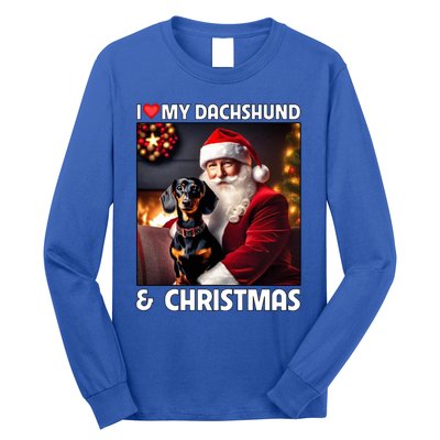 I Love My Dachshund And Christmas Lights Santa Clause Dog Meaningful Gift Long Sleeve Shirt