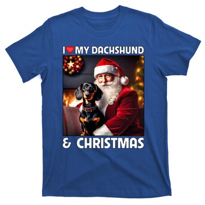 I Love My Dachshund And Christmas Lights Santa Clause Dog Meaningful Gift T-Shirt