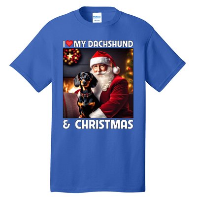 I Love My Dachshund And Christmas Lights Santa Clause Dog Meaningful Gift Tall T-Shirt