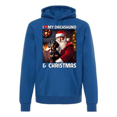 I Love My Dachshund And Christmas Lights Santa Clause Dog Meaningful Gift Premium Hoodie