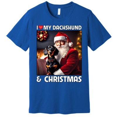 I Love My Dachshund And Christmas Lights Santa Clause Dog Meaningful Gift Premium T-Shirt