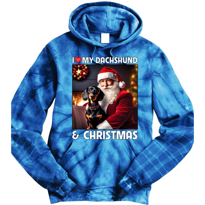 I Love My Dachshund And Christmas Lights Santa Clause Dog Meaningful Gift Tie Dye Hoodie