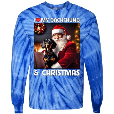 I Love My Dachshund And Christmas Lights Santa Clause Dog Meaningful Gift Tie-Dye Long Sleeve Shirt