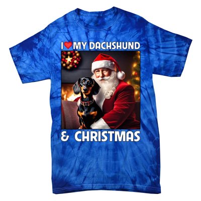 I Love My Dachshund And Christmas Lights Santa Clause Dog Meaningful Gift Tie-Dye T-Shirt