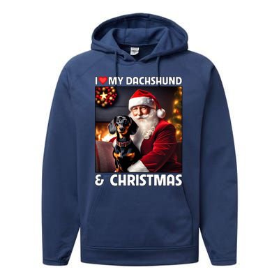 I Love My Dachshund And Christmas Lights Santa Clause Dog Meaningful Gift Performance Fleece Hoodie