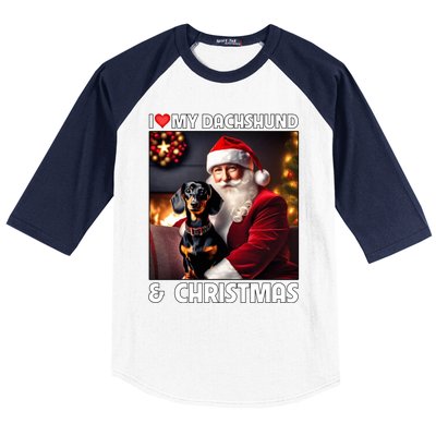 I Love My Dachshund And Christmas Lights Santa Clause Dog Meaningful Gift Baseball Sleeve Shirt