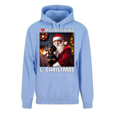 I Love My Dachshund And Christmas Lights Santa Clause Dog Meaningful Gift Unisex Surf Hoodie