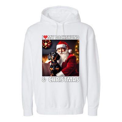 I Love My Dachshund And Christmas Lights Santa Clause Dog Meaningful Gift Garment-Dyed Fleece Hoodie