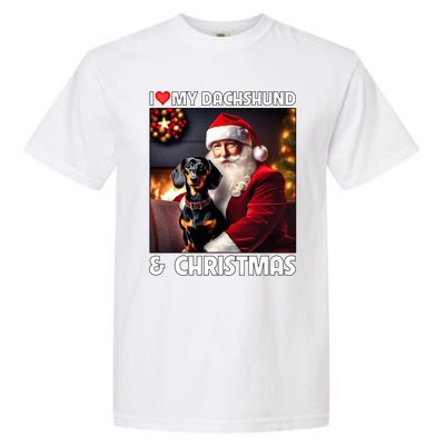 I Love My Dachshund And Christmas Lights Santa Clause Dog Meaningful Gift Garment-Dyed Heavyweight T-Shirt