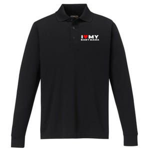 I Love My Baby Mama Funny Baby Momma Performance Long Sleeve Polo