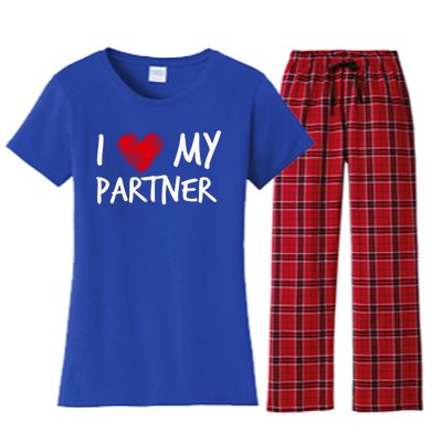 I Love My Partner Valentines Outfit Matching Wife Family Cute Gift Women's Flannel Pajama Set