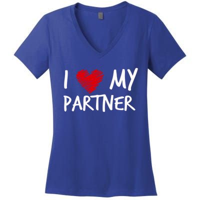 I Love My Partner Valentines Outfit Matching Wife Family Cute Gift Women's V-Neck T-Shirt