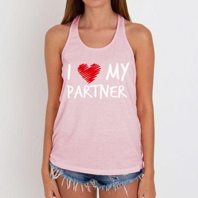 I Love My Partner Valentines Outfit Matching Wife Family Cute Gift Women's Knotted Racerback Tank