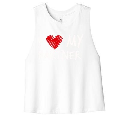 I Love My Partner Valentines Outfit Matching Wife Family Cute Gift Women's Racerback Cropped Tank