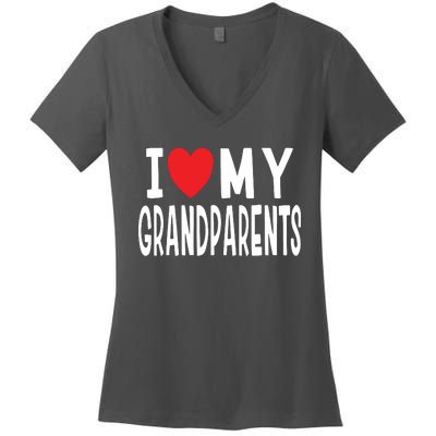 I Love My Grandparents Family Celebration Of Grandma Grandpa Women's V-Neck T-Shirt