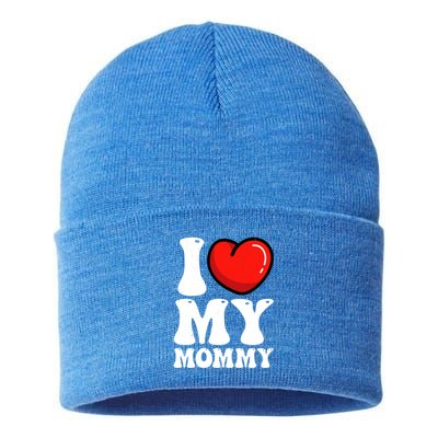 I Love My Mommy Mother's Day Heart Mom Grandma Gift Sustainable Knit Beanie