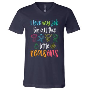 I Love My Job for All the Little Reasons 100 Days of School V-Neck T-Shirt