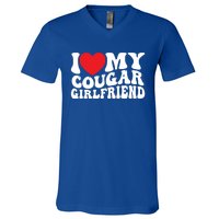 I Love My Cougar Friend Groovy Retro Gift V-Neck T-Shirt