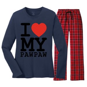 I Love My Pawpaw Family Matching Valentines Day Gift Women's Long Sleeve Flannel Pajama Set 