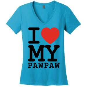 I Love My Pawpaw Family Matching Valentines Day Gift Women's V-Neck T-Shirt