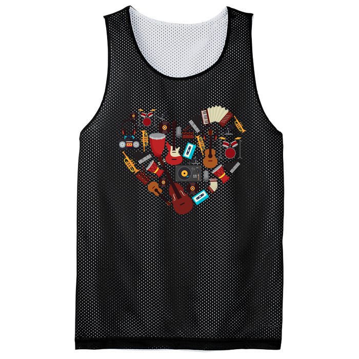 I Love Music Cool Musical Instruments Heart Teacher Musician Mesh Reversible Basketball Jersey Tank