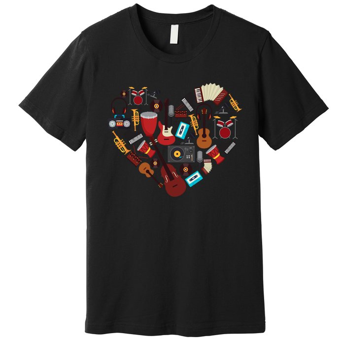 I Love Music Cool Musical Instruments Heart Teacher Musician Premium T-Shirt