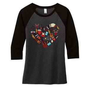 I Love Music Cool Musical Instruments Heart Teacher Musician Women's Tri-Blend 3/4-Sleeve Raglan Shirt